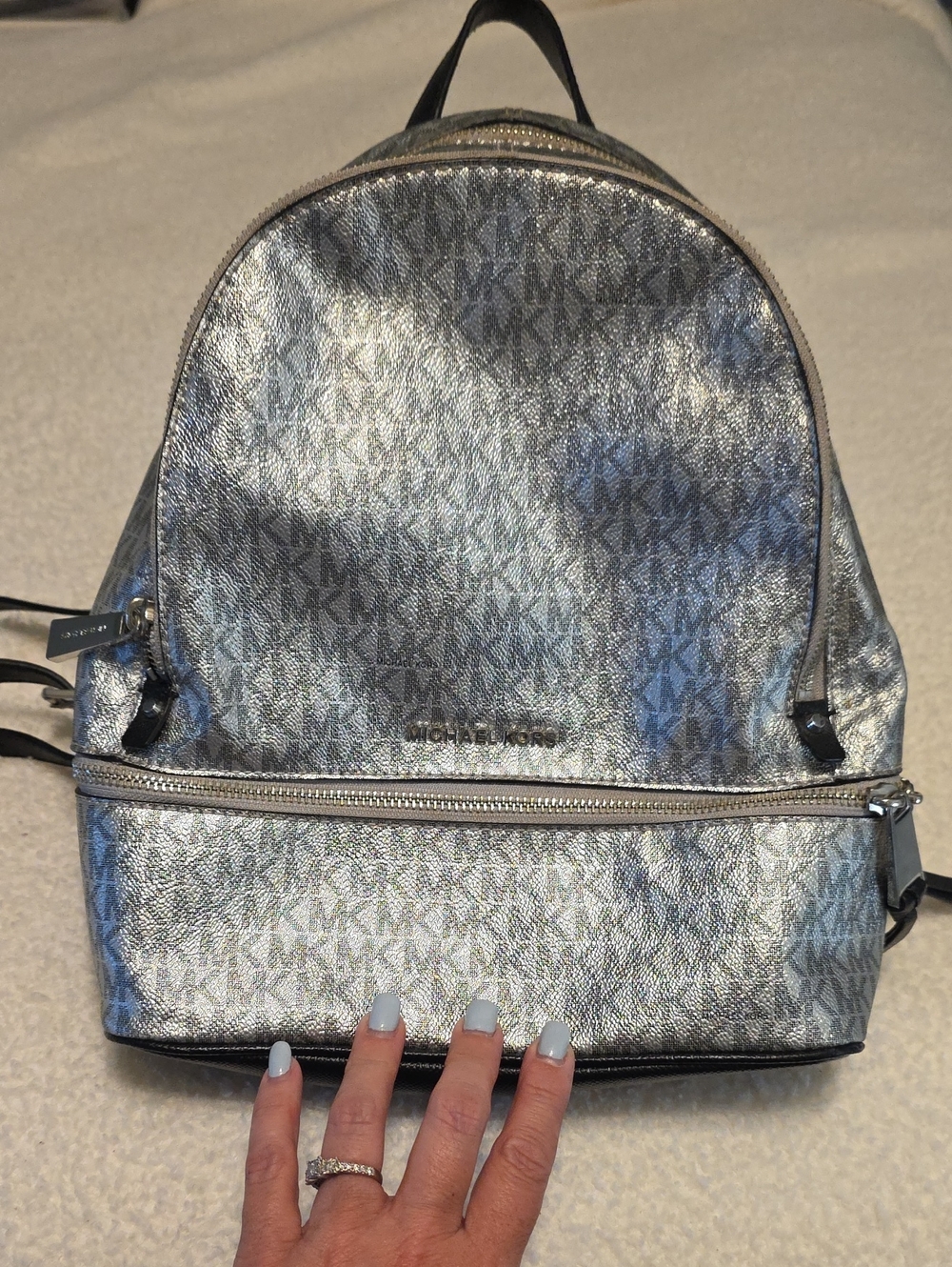 Michael Kors Metallic Silver Signature Mini Backpack